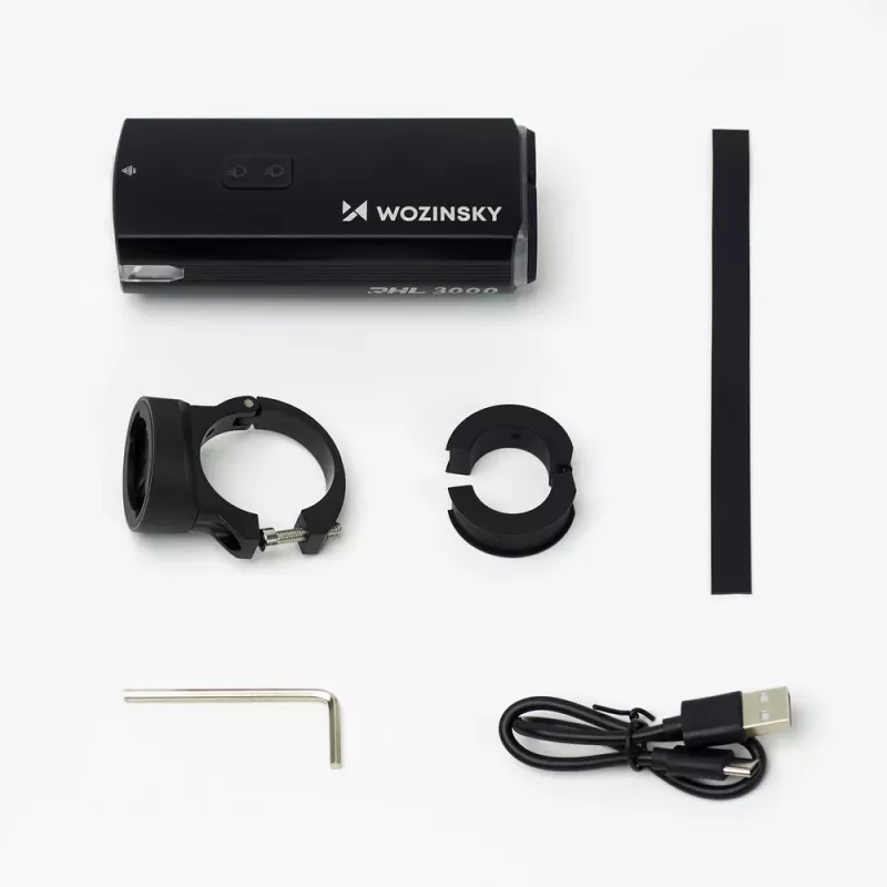 WOZINSKY 3000 lumenin USB-C ladattava pyöräilyvalo varavirtalähdetoiminnolla - musta