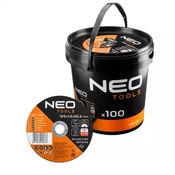 NEO TOOLS katkaisulaikat 41A 60 S BF - 125x1,0x22,23 mm TERÄS/INOX, 100 kpl ämpärissä