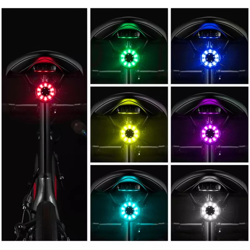 ROCKBROS Q1 Polkupyörän takavalo, 7 LED-väriä, USB-C-johdolla, musta
