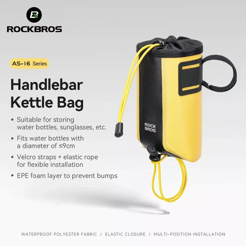 Rockbros AS-162 vedenpitävä ohjaustankolaukku juomapulloille - keltainen