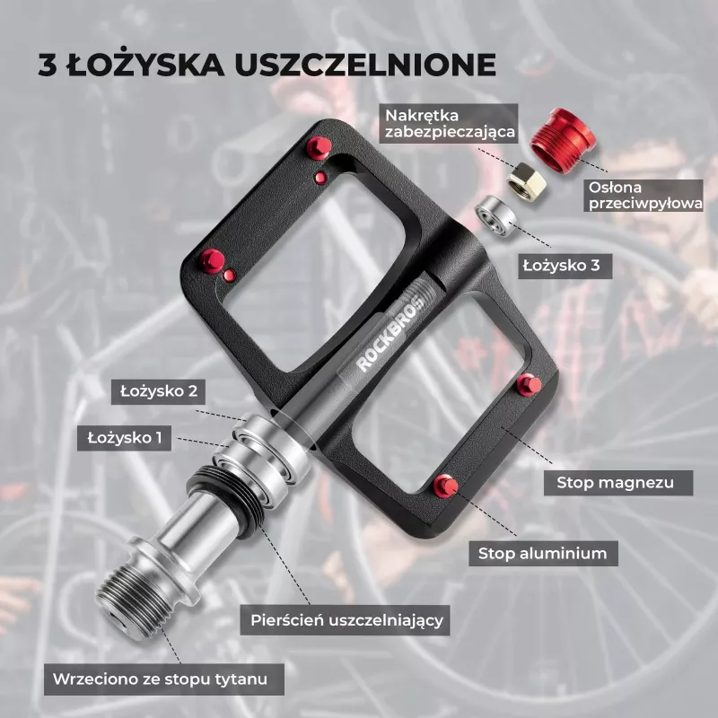ROCKBROS BP2603 alustapolkimet titaaniakselilla ja magnesiumrungolla - musta