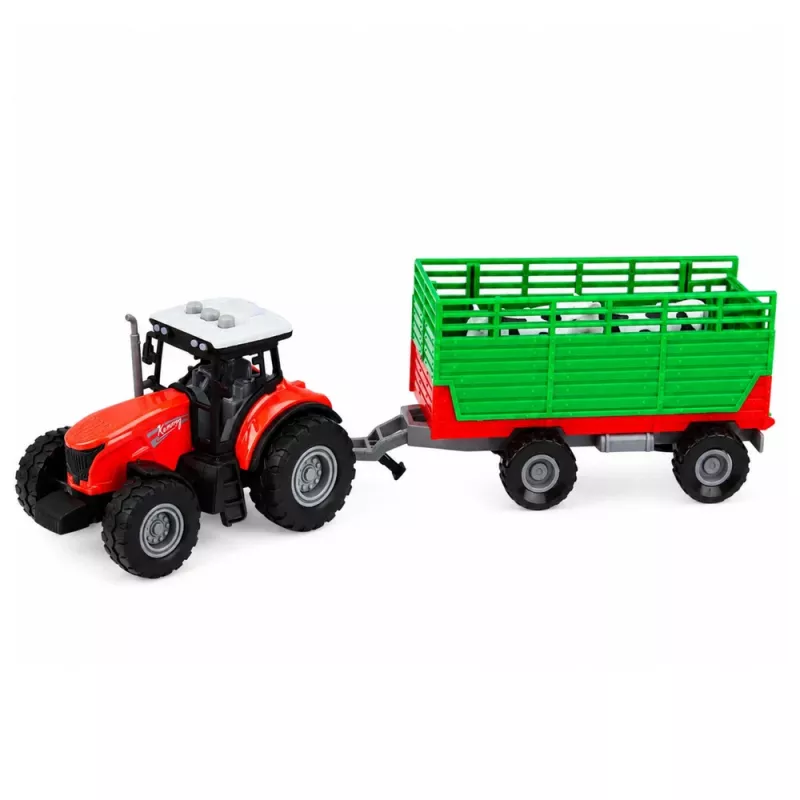 LEAN TOYS traktori perävaunulla eläinten kuljetukseen, lehmäfiguurit, valot ja äänet, 4 osaa