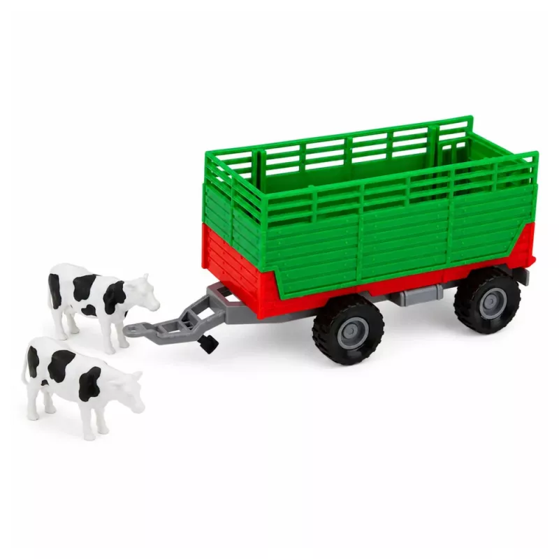 LEAN TOYS traktori perävaunulla eläinten kuljetukseen, lehmäfiguurit, valot ja äänet, 4 osaa