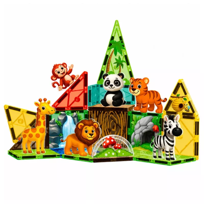 LEAN TOYS magneettiset rakennuspalat villieläimet viidakko ZOO 27 osaa