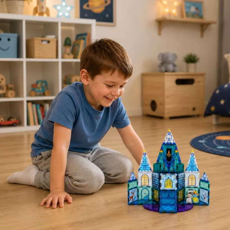 LEAN TOYS magneettiset rakennuspalat jääprinsessa-linna sininen 47 osaa
