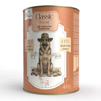 SYTA MICHA Classic Mono hevonen, vadelmat ja maa-artisokka - märkäruoka koirille - 400 g
