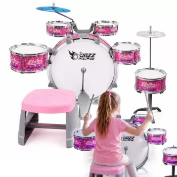 SUPRIMO K-DRUMS 3 pinkki lasten rumpusetti jakkaralla ja kapuloilla