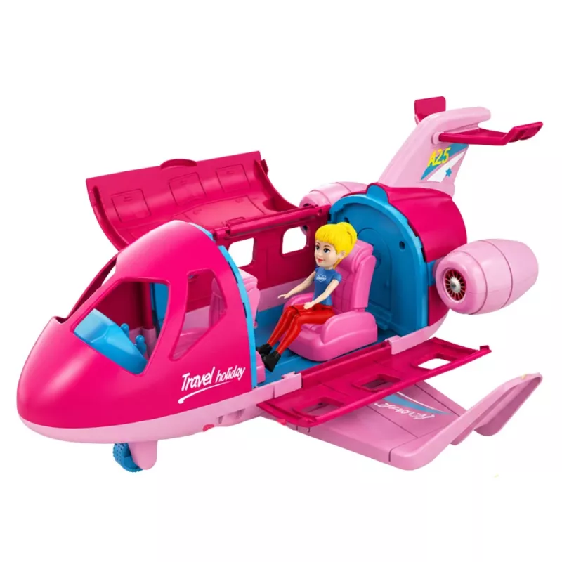 LEAN TOYS taitettava lentokone nukeille matkasetti tarvikkeet nukke pinkki 9 osaa