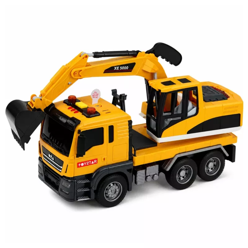 LEAN TOYS 1:14 RC kaivinkone liikkuvalla kauhalla, valoilla ja äänellä – keltainen
