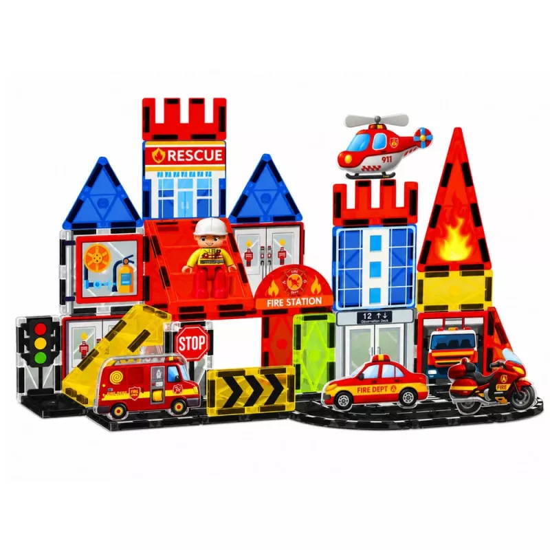 LEAN TOYS magneettiset rakennuspalat paloasema 42 osaa