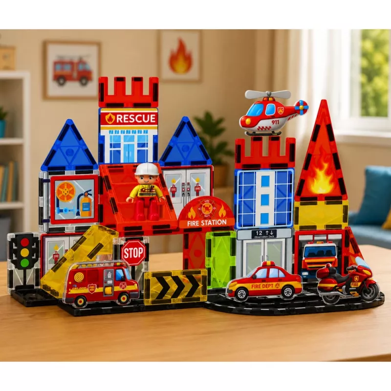 LEAN TOYS magneettiset rakennuspalat paloasema 42 osaa