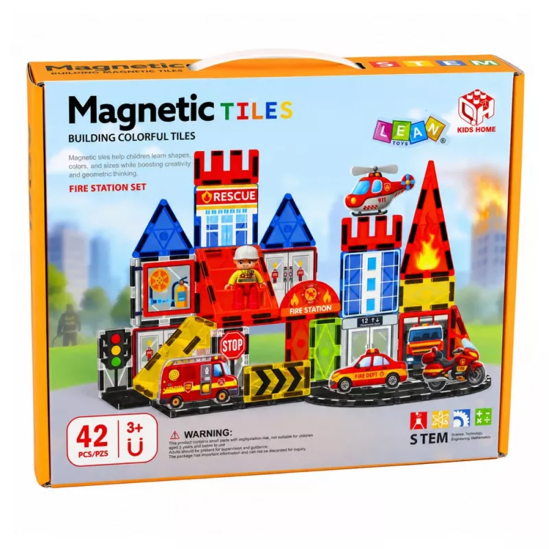 LEAN TOYS magneettiset rakennuspalat paloasema 42 osaa