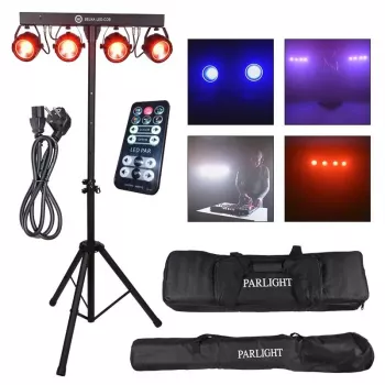 LIGHT4ME LED BAR COB PAR 4x30W RGB LED PAR-valonheitin jalustalla ja suojakotelolla