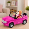 LEAN TOYS Anlily-nukke lila avoautossa puhelintelineellä ja kuulokkeilla