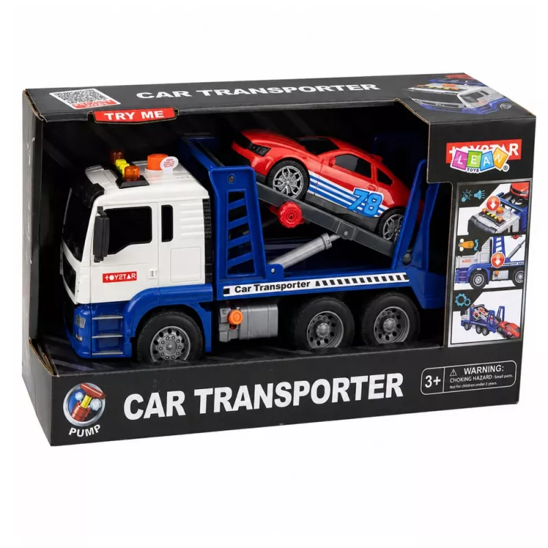 LEAN TOYS Lora hinausauto autolla, vetomekanismilla, valoilla ja äänillä sininen