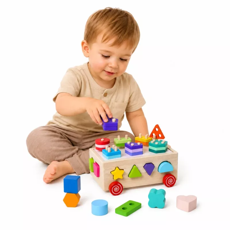 LEAN TOYS puinen Montessori-oppimislelu lajittelija pyörillä muodot ja numerot