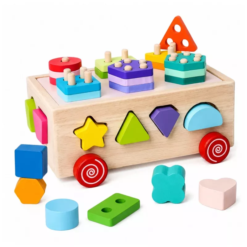 LEAN TOYS puinen Montessori-oppimislelu lajittelija pyörillä muodot ja numerot