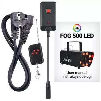 LIGHT4ME FOG 500 LED-savugeneraattori, 500 W, RGB-LED, 0,5 l säiliö, johtokaukosäädin