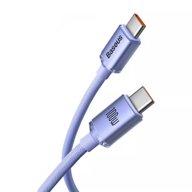 Baseus USB-C - USB-C Crystal Shine 100W PD pikalataus- ja datakaapeli, 1,2 m, violetti