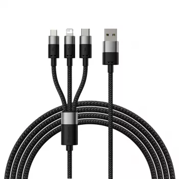 Baseus StarSpeed USB 3-in-1 monilatauskaapeli USB-C + Micro USB + Lightning 3.5A 1,2m musta