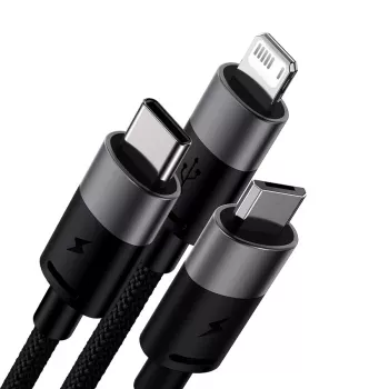 Baseus StarSpeed USB 3-in-1 monilatauskaapeli USB-C + Micro USB + Lightning 3.5A 1,2m musta