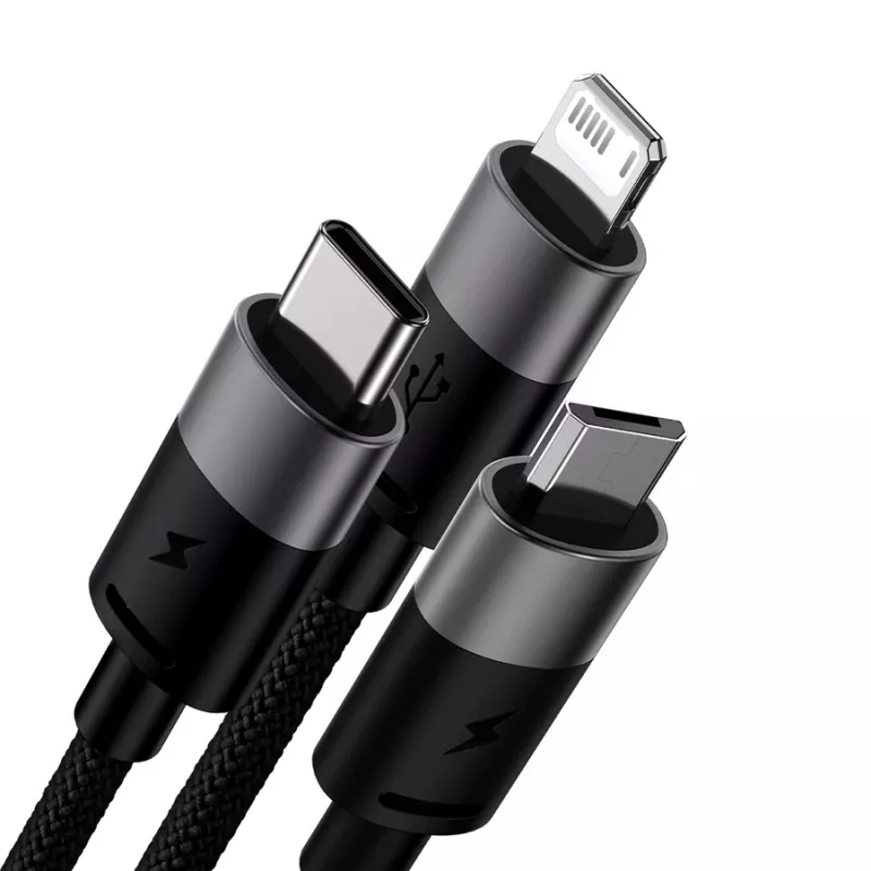 Baseus StarSpeed USB 3-in-1 monilatauskaapeli USB-C + Micro USB + Lightning 3.5A 1,2m musta