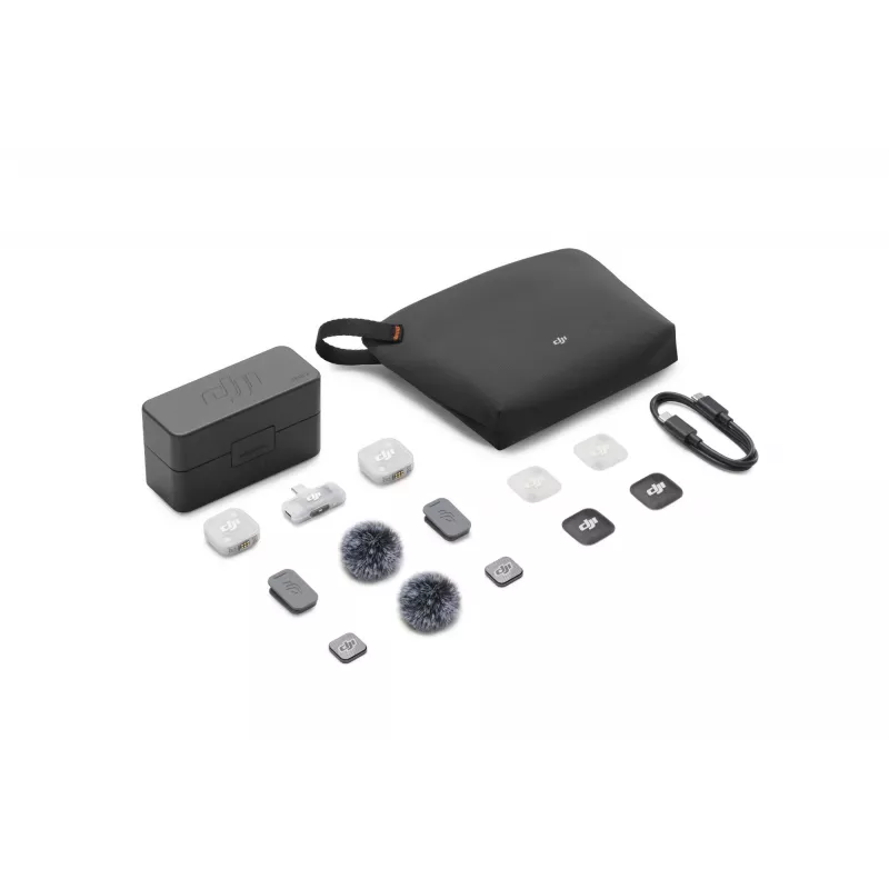 DJI Mic Mini 2 langaton mikrofonijärjestelmä (2 TX + 1 Mobile RX + latauskotelo), valkoinen