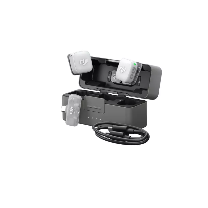 DJI Mic Mini 2 langaton mikrofonijärjestelmä (2 TX + 1 Mobile RX + latauskotelo), valkoinen
