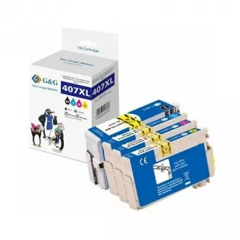 G&G yhteensopiva 4 kpl:n pakkaus suurikapasiteettisia mustekasetteja Epson 407XL (musta, syaani, magenta, keltainen)