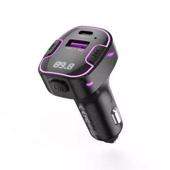 XO BCC12 Bluetooth 5.0 FM-lähetin kahdella USB-latausliitännällä, handsfree, LED-näyttö, USB-/TF-kortti-MP3-soitin, auton akun jännitemonitori 12V/24V-ajoneuvoille