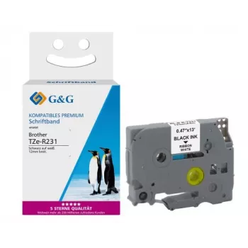 G&G Ninestar satiininauha yhteensopiva Brother TZe-R231, 12mm x 4m, punainen