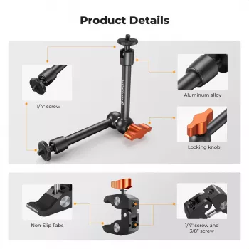 KF Magic Arm + Super Clamp asennussarja 1/4 tuuman & 3/8 tuuman kierteellä, 15-55 mm leuka, musta