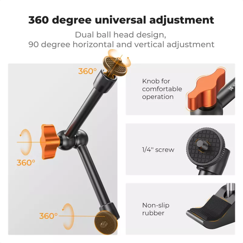 KF Magic Arm + Super Clamp asennussarja 1/4 tuuman & 3/8 tuuman kierteellä, 15-55 mm leuka, musta