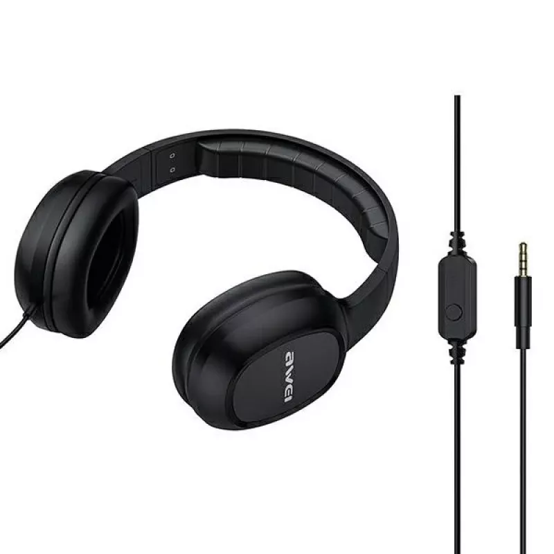 AWEI GM-6 over-ear-pelikuulokkeet mikrofonilla, johdollinen 3,5 mm liitäntä, 40 mm elementit, musta