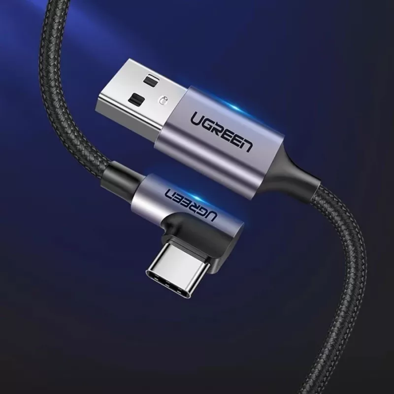 UGREEN US284 USB-A–USB-C kulmakaapeli, 3A, 3m, musta