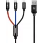Baseus Primary Colors 3-in-1 USB 2.0 Type-A - Micro, USB-C & Lightning -kaapeli 30 cm musta/punainen/sininen