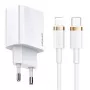 USAMS T34 20W USB-C PD seinälaturi ja U63 USB-C - Lightning -kaapelisarja – valkoinen