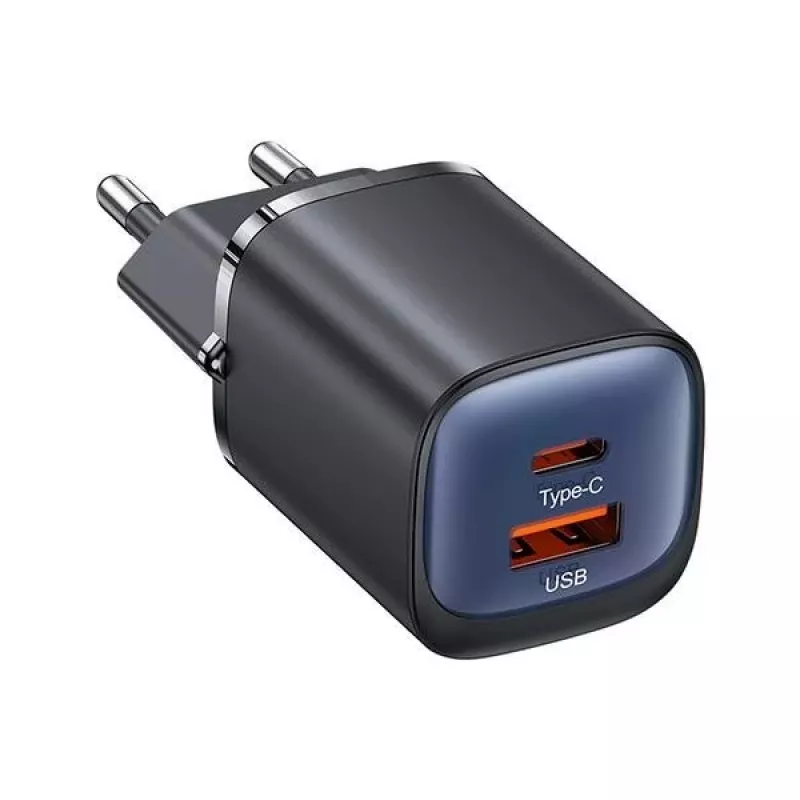USAMS CC254 30W GaN USB-C/USB-A-pikalaturi HC Series musta