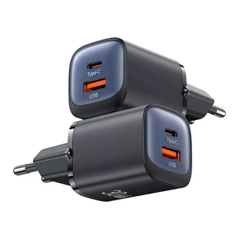USAMS CC254 30W GaN USB-C/USB-A-pikalaturi HC Series musta