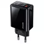USAMS 20W kaksiporttinen USB-C PD3.0 + USB-A QC3.0 -seinälaturi (EU-pistoke, musta)
