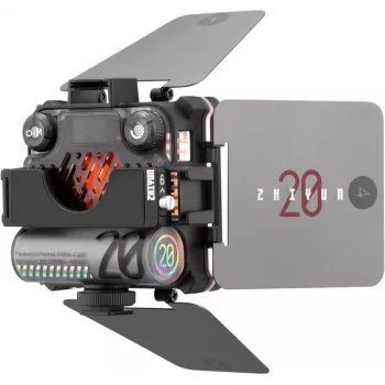 Zhiyun M20 Combo 20W Bi-Color LED-videovalo-setti RGB:llä, minijalustalla, diffuusorilla, hunajakenolla ja barndoor-varjostimilla