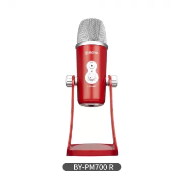 BOYA BY-PM700R USB-kondensaattorimikrofoni pallo-, hertta-, kahdeksikko- ja stereosuuntakuviolla, 3,5 mm kuulokelähtö, äänenvoimakkuuden säädin, mykistyspainike ja sisäänrakennettu pöytäjalusta