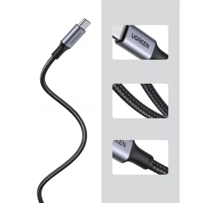 UGREEN USB-C - USB-C -kaapeli 100W 5A musta 1,5m