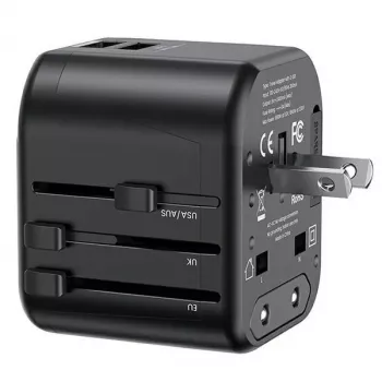 USAMS T55 yleinen matkalaturi 2xUSB 12W US/AU/EU/UK musta CC173TC01