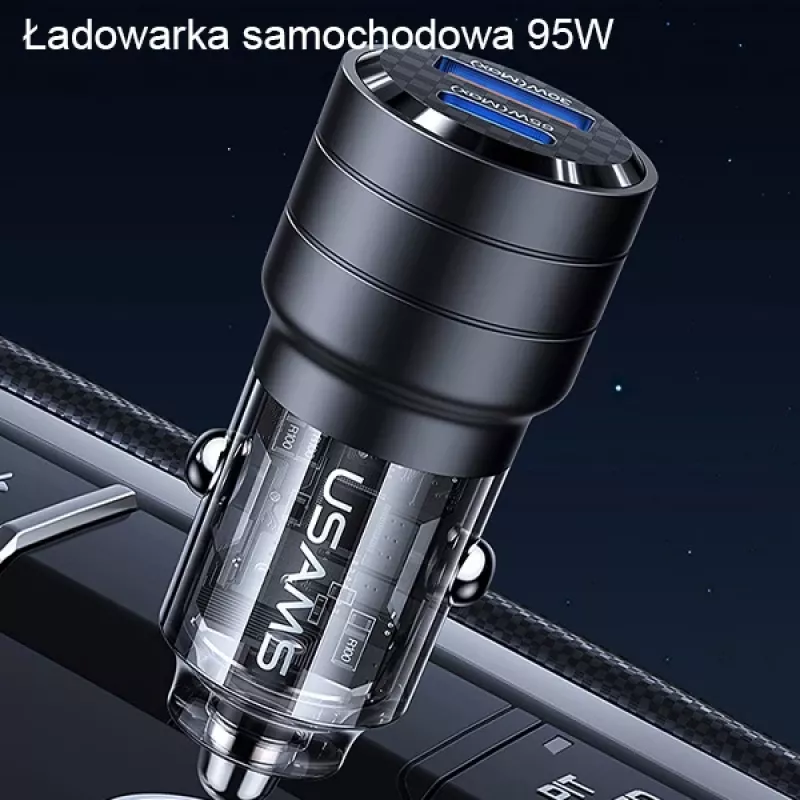 USAMS C36 95W pikalaturi autoon USB + USB-C musta CC176CC01 (US-CC176)