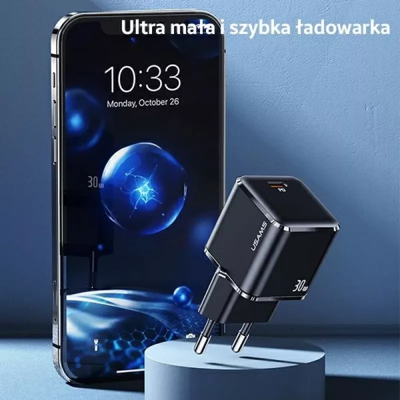 USAMS T45 Mini 30W USB-C PD3.0 seinälaturi valkoinen CC148TC02 (US-CC148)