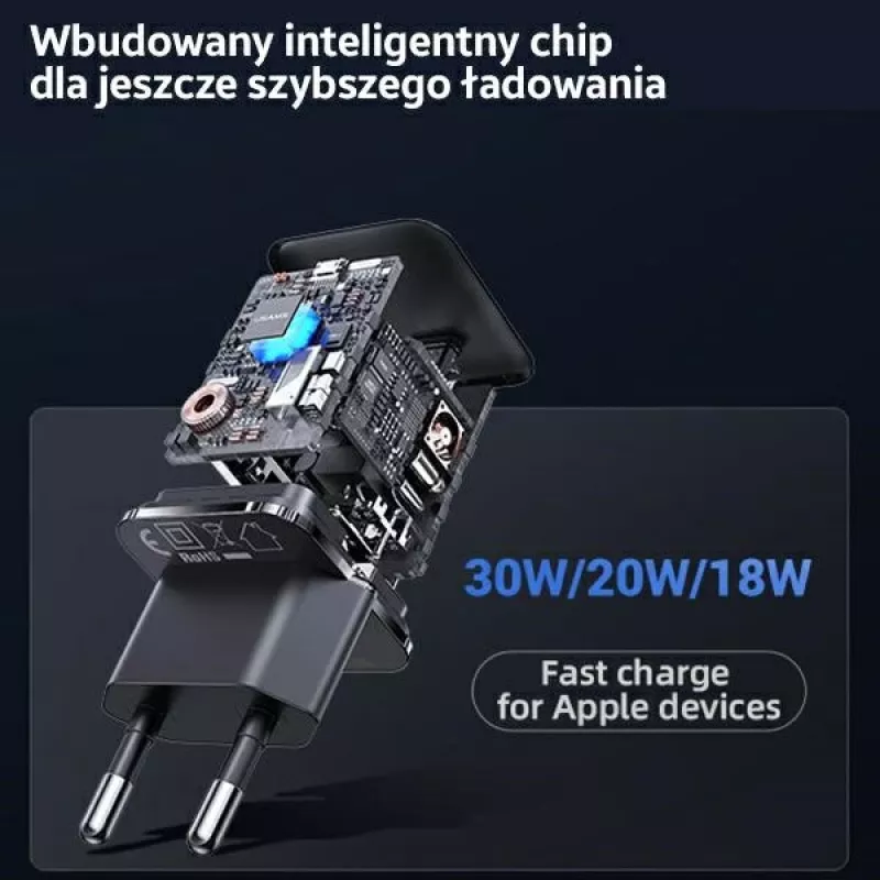 USAMS T45 Mini 30W USB-C PD3.0 seinälaturi valkoinen CC148TC02 (US-CC148)