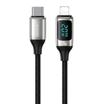USAMS U78 punottu USB-C - Lightning kaapeli LED-näytöllä 1,2m 20W PD pikalataus valkoinen SJ545USB02