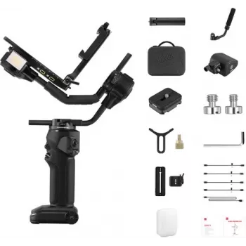 ZHIYUN CRANE 4 COMBO 3-akselinen kamera-gimbal-vakain 6kg hyötykuormalla, 12h akku, kosketusnäyttö ja täytevalo, musta