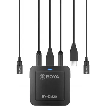 BOYA BY-DM20 kaksikanavainen digitaalinen stereo-kondensaattorimikrofoni USB-C-, Lightning- ja USB-A-liitännällä, omnidirectionaalinen, 25Hz-20kHz, iOS, Android, Windows, Mac